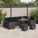 vidaXL Ensemble de Canapé de Jardin 10 Pièces avec Coussins Noir Rattan Poly Acacia