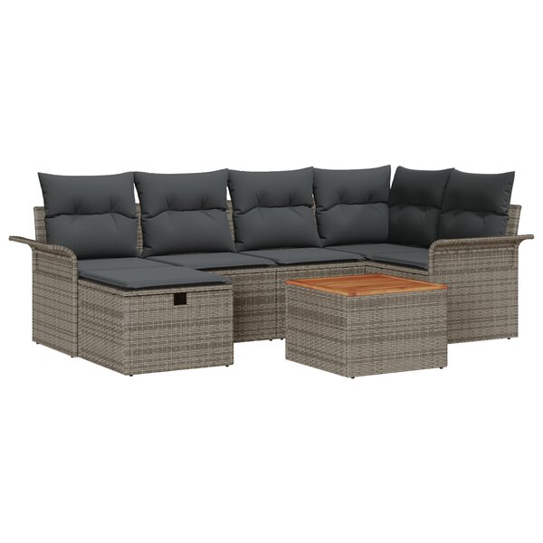 vidaXL Ensemble de Canapés de Jardin 7 Pièces avec Coussins Gris en Poly Rattan