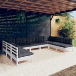 vidaXL Salon de jardin 9 Pièces avec coussins blanc bois de pin massif