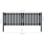 vidaXL Portail de clôture à double porte Acier 306x175 cm Anthracite