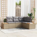 vidaXL Ensemble de Canapés de Jardin 4 Pièces avec Coussins Beige Poly Rotin Acacia