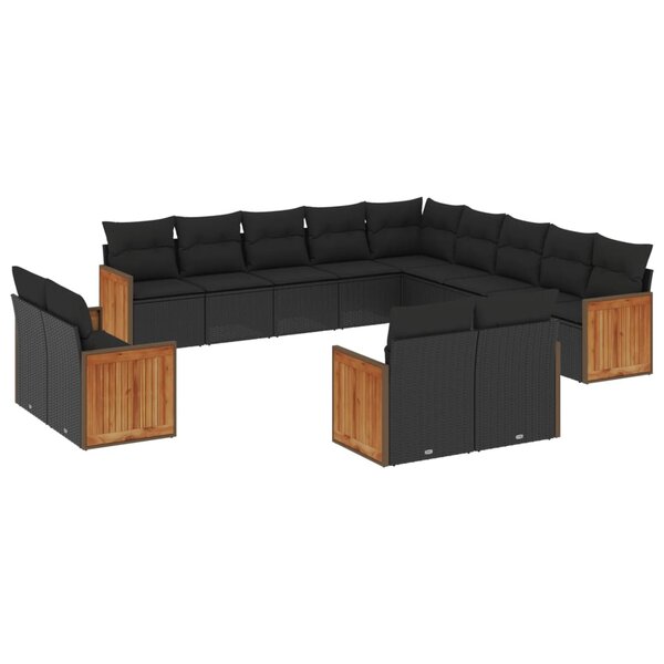 vidaXL Salon de jardin avec coussins 13 Pièces noir résine tressée