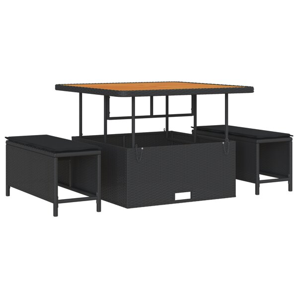 Ensemble de canapé de jardin 8 pièces avec coussins en poly rotin noir et acacia