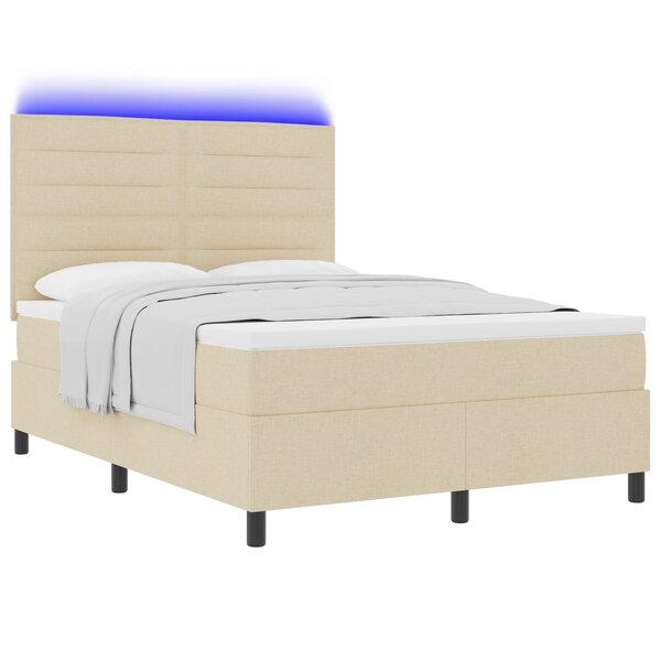 vidaXL Lit à ressorts avec matelas et LED crème 140x200 cm tissu