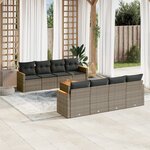 vidaXL Salon de jardin 9 Pièces avec coussins gris résine tressée