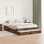 vidaXL Cadre de lit de rangement Chêne fumé 135x190 cm