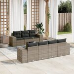 vidaXL Salon de jardin 8 Pièces avec coussins gris résine tressée
