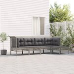 vidaXL Salon de jardin 5 Pièces avec coussins Gris Résine tressée