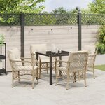 vidaXL Ensemble de Salle à Manger de Jardin 5 Pièces avec Coussins Beige Poly Rattan