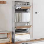 vidaXL Armoire à chaussures et miroir 4 niveaux gris béton 63x17x134cm