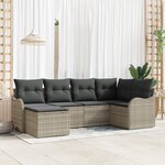 Ensemble de Canapé de Jardin 6 Pièces avec Coussins Gris Clair Rattan Poly