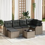 Ensemble de canapé de jardin 6 pièces avec coussins en rotin poly noir