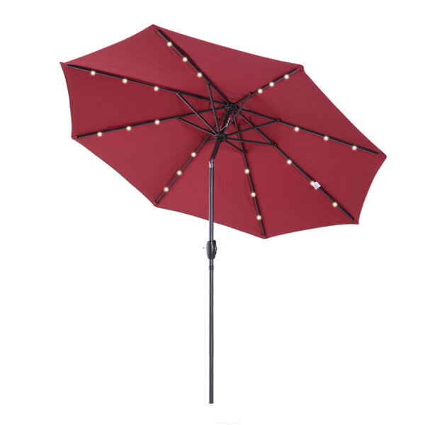 Parasol lumineux octogonal inclinable Ø 2 75 x 2 33 m parasol LED solaire métal polyester haute densité 180 g/m² bordeaux