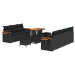 vidaXL Set de Canapé de Jardin 10 Pièces avec Coussins en Rotin Synthétique Noir