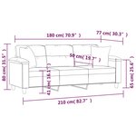 vidaXL Canapé 3 places avec oreillers noir 180 cm tissu microfibre