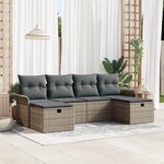 Ensemble de canapé de jardin vidaXL 6 pièces avec coussins gris en poly rotin