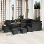Ensemble de sofa de jardin de 13 pièces avec coussins en rotin poly noir acacia