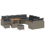vidaXL Canapé de Jardin 13 Pièces avec Coussins Gris Poly Rattan Acacia