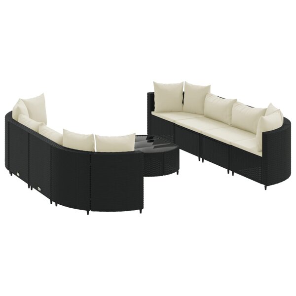vidaXL Salon de jardin 9 Pièces avec coussins noir résine tressée