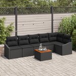 vidaXL Ensemble de canapé de jardin 7 pièces avec coussins noirs en poly rotin et acacia