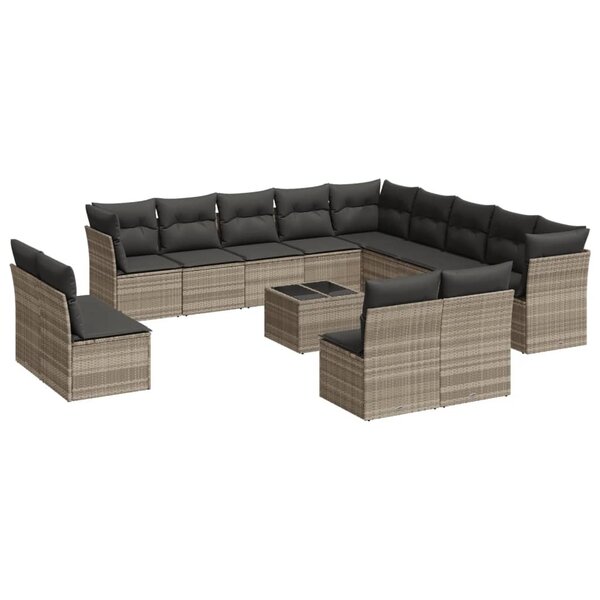 vidaXL Salon de jardin avec coussins 14 Pièces gris clair résine tressée