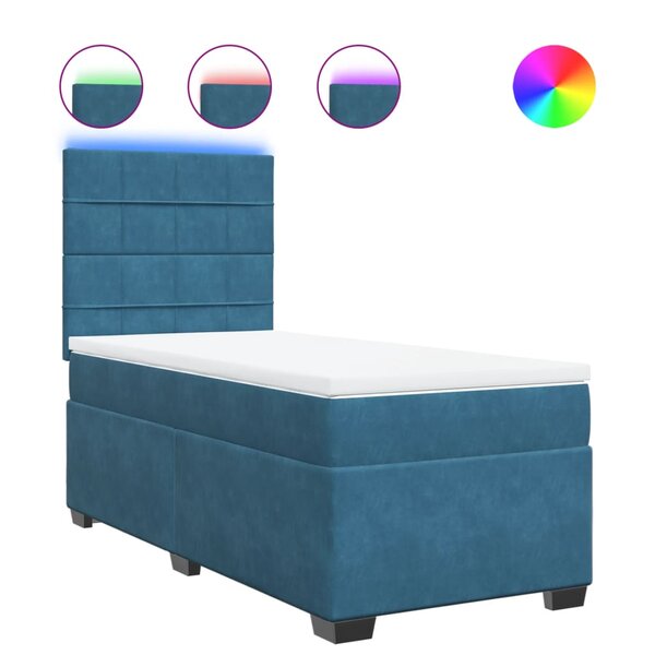 vidaXL Sommier à lattes de lit avec matelas bleu 90x200 cm velours