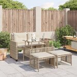 vidaXL Salon de jardin avec coussins 4 Pièces beige résine tressée verre