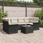 Ensemble de Canapé de Jardin de 7 Pièces avec Coussins Noir en Rattan Poly