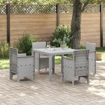 vidaXL Ensemble de salle à manger de jardin 5 pièces avec coussins gris clair en poly rotin