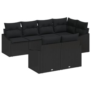 vidaXL Ensemble de 7 Canapés de Jardin Noir en Poly Rotin avec Coussins