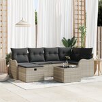 Ensemble de canapé de jardin 7 pièces vidaXL avec coussins Gris clair Poly Rattan