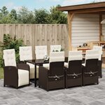 Ensemble de salle à manger de jardin vidaXL 9 pièces avec coussins Marron Poly Rattan