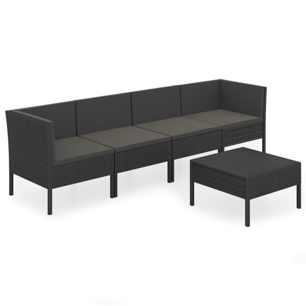 Salon de jardin meuble d'extérieur ensemble de mobilier 5 pièces avec coussins résine tressée noir 02_0016488