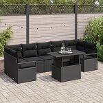 Canapés de Jardin 8 Pièces avec Coussins Noir Rotin Poly