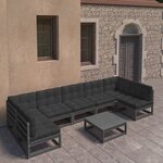 vidaXL Salon de jardin 8 Pièces avec coussins Noir Bois de pin massif