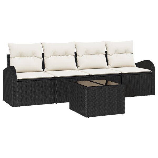 vidaXL Ensemble de canapé de jardin 5 pièces avec coussins noir poly rotin
