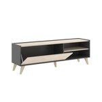Meuble TV 1 abattant 2 niches - Décor graphite et chêne 155 x 43 x Hauteur 47 cm