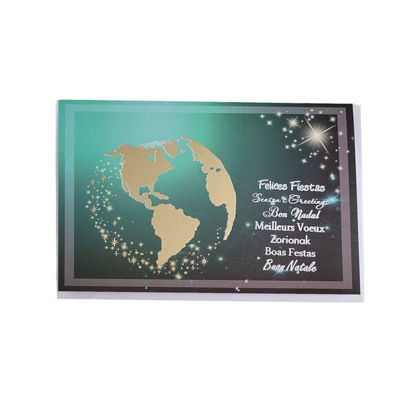 Carte De Voeux - Bonne Année Multilingue Planisphère Fond Vert