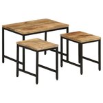 vidaXL Tables basses gigognes 3Pièces bois de manguier massif brut et fer