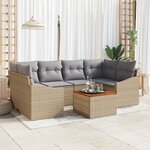 vidaXL Ensemble de Canapés de Jardin 7 Pièces avec Coussins Beige Rattan Acacia