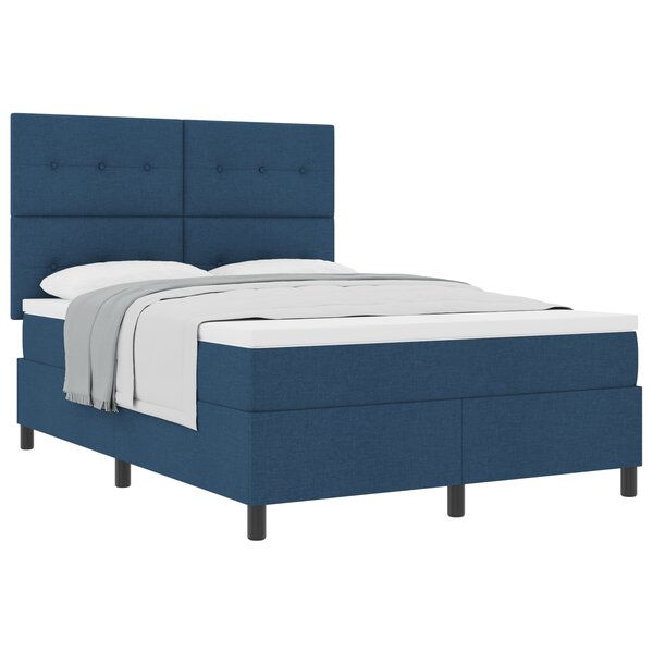 vidaXL Lit à ressort avec matelas bleu 160x200 cm en tissu