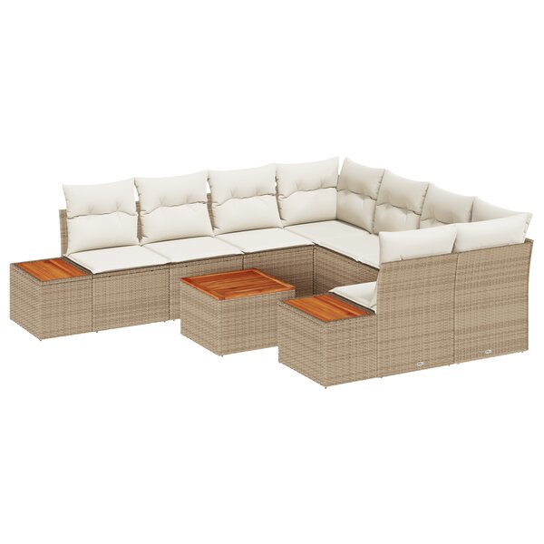 vidaXL Ensemble de canapés de jardin 9 pièces avec coussins Beige Poly Rattan Acacia