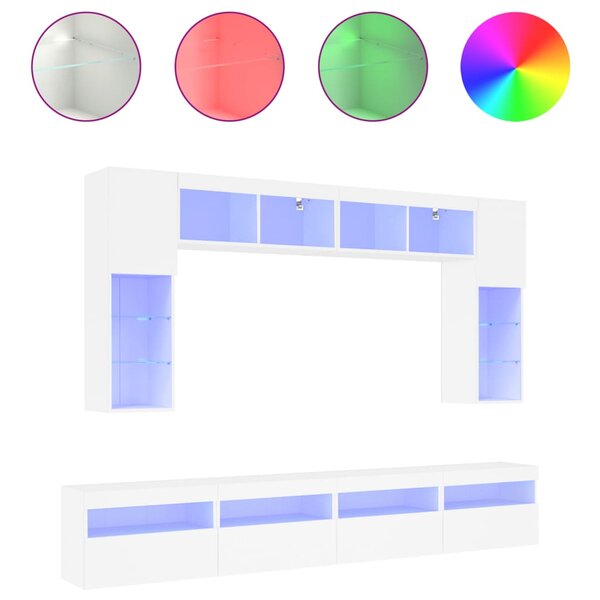 vidaXL Ensemble de meubles TV muraux 8 Pièces avec lumières LED blanc