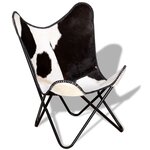Vidaxl chaise papillon noir et blanc cuir véritable de vache