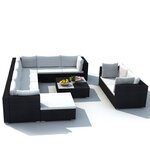 vidaXL Salon de jardin 10 Pièces avec coussins Résine tressée Noir