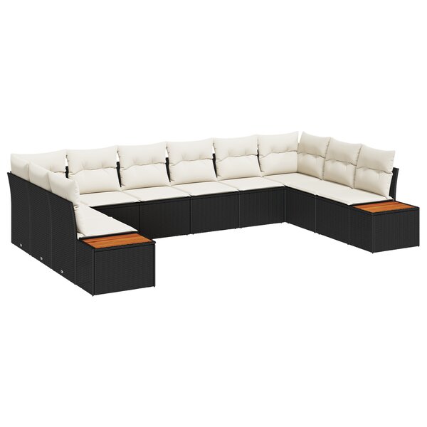 Ensemble de sofa de jardin de 10 pièces avec coussins noir poly rotin