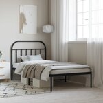 vidaXL Cadre de lit métal avec tête de lit noir 107x203 cm