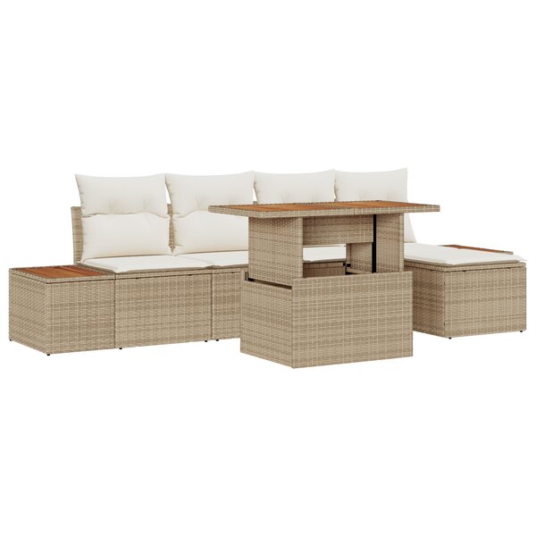 Ensemble de Canapés de Jardin vidaXL 6 Pièces avec Coussins Beige Rattan Poly