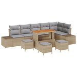 Ensemble de canapé de jardin 10 pièces avec coussins poly rotin beige acacia