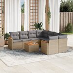 vidaXL Salon de jardin avec coussins 9Pièces mélange beige résine tressée